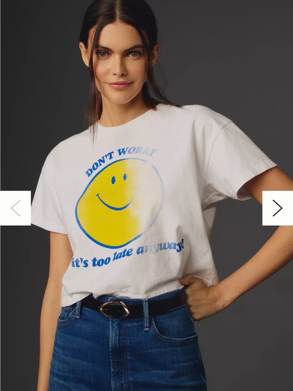 MOTHER White Tee with Yellow Smiley and Blue Text